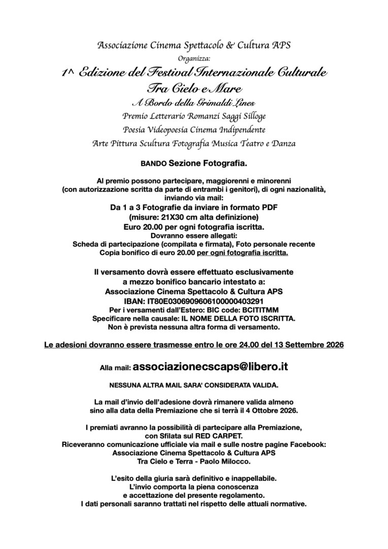 Tra Cielo e Mare 1^ Edizione Festival Internazionale Culturale