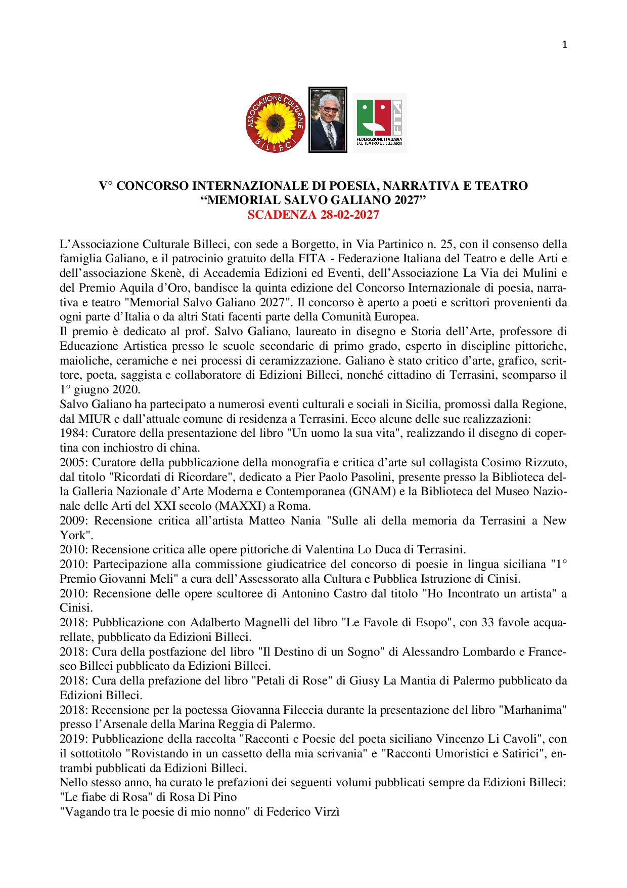 MEMORIAL SALVO GALIANO 2027