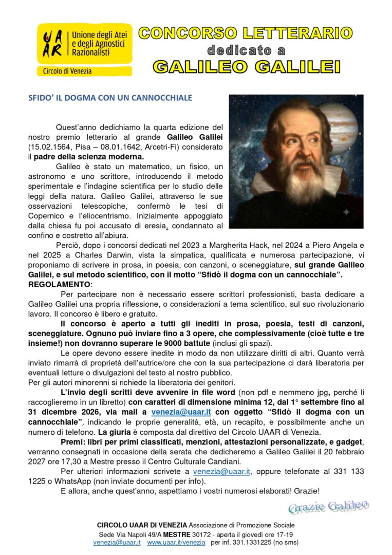 Concorso letterario dedicato a Galileo Galilei