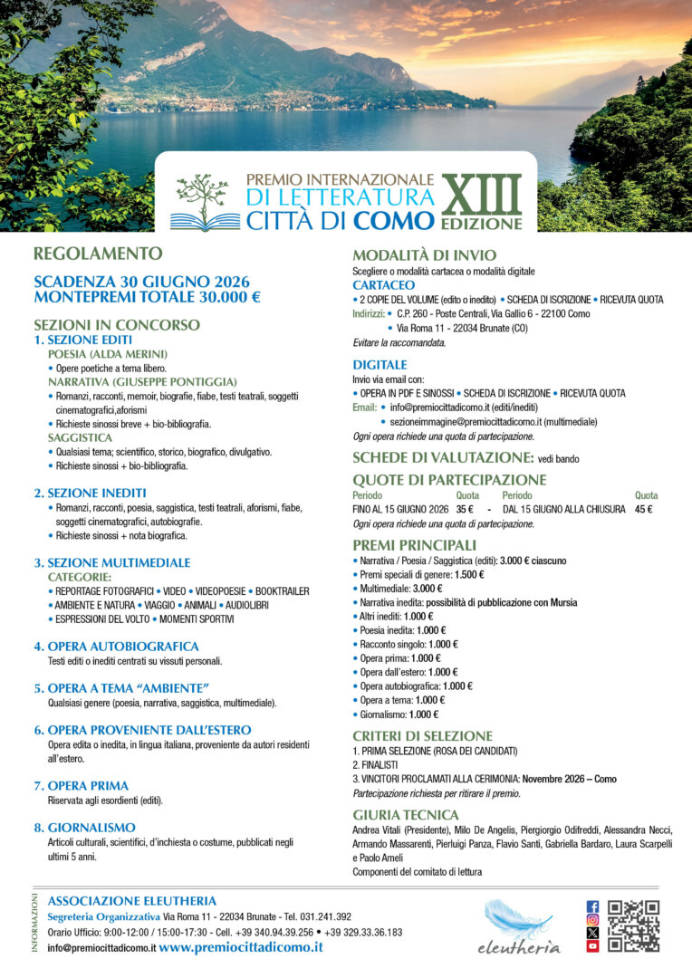Premio Internazionale di Letteratura Città di Como – XIII Edizione