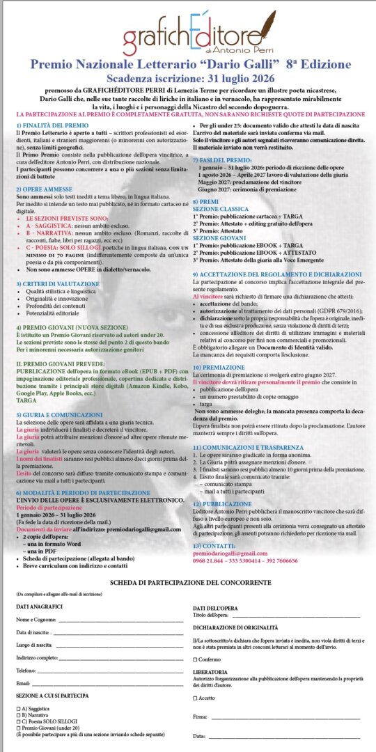 Premio Nazionale Letterario “Dario Galli” 8a Edizione