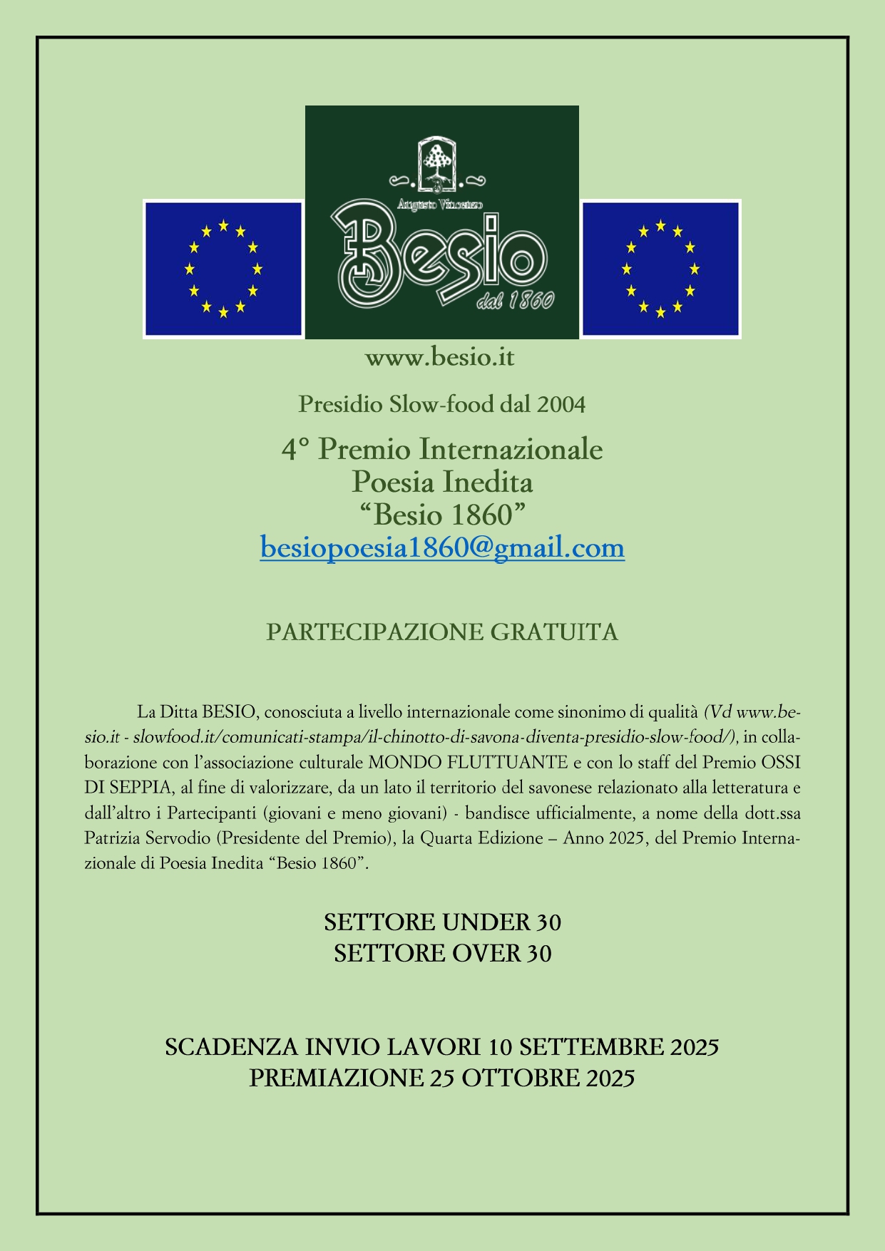 Premio “BESIO 1860” Anno 2025