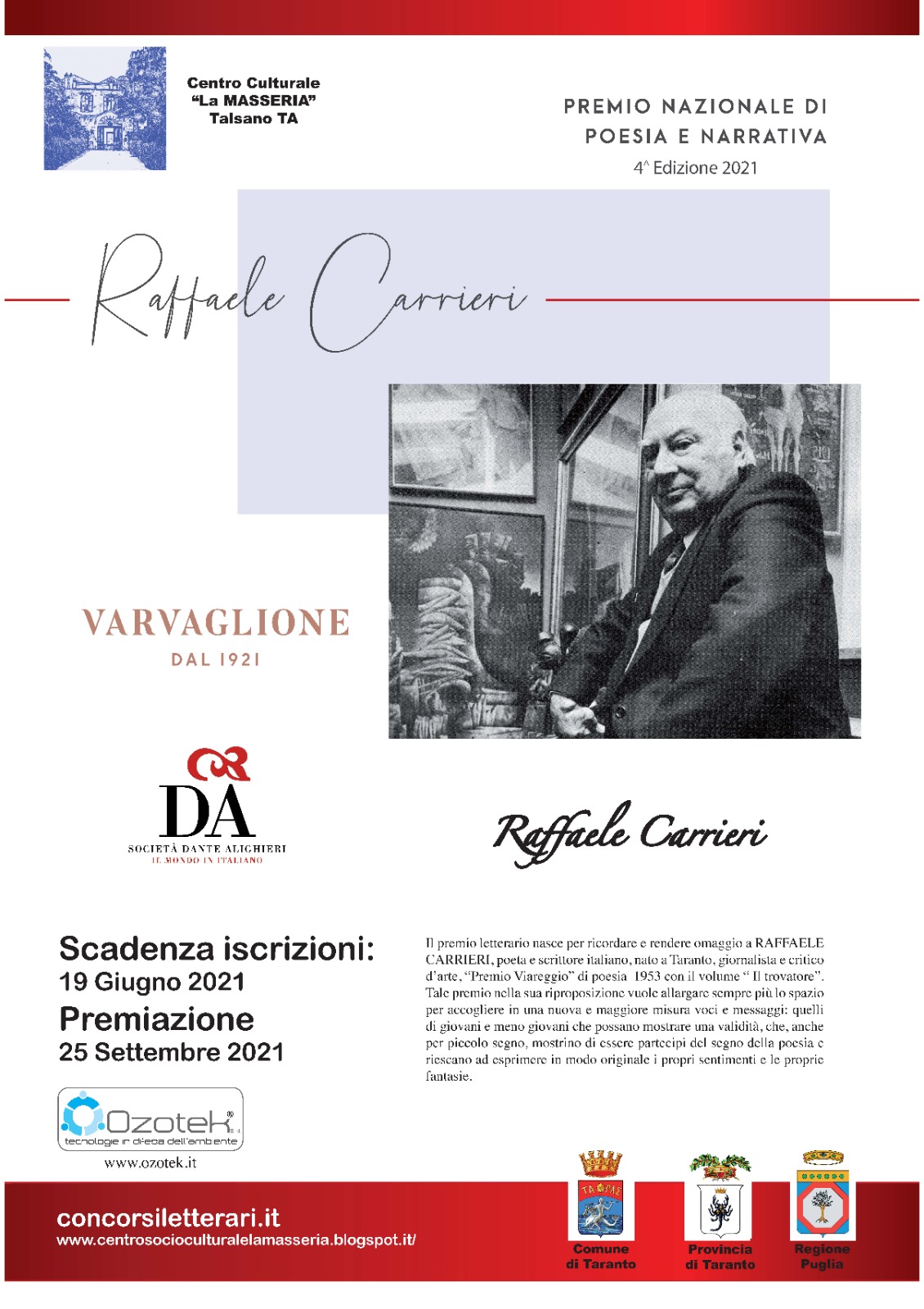 Premio Nazionale di Poesia e Narrativa “Raffaele Carrieri” IV Edizione 2021