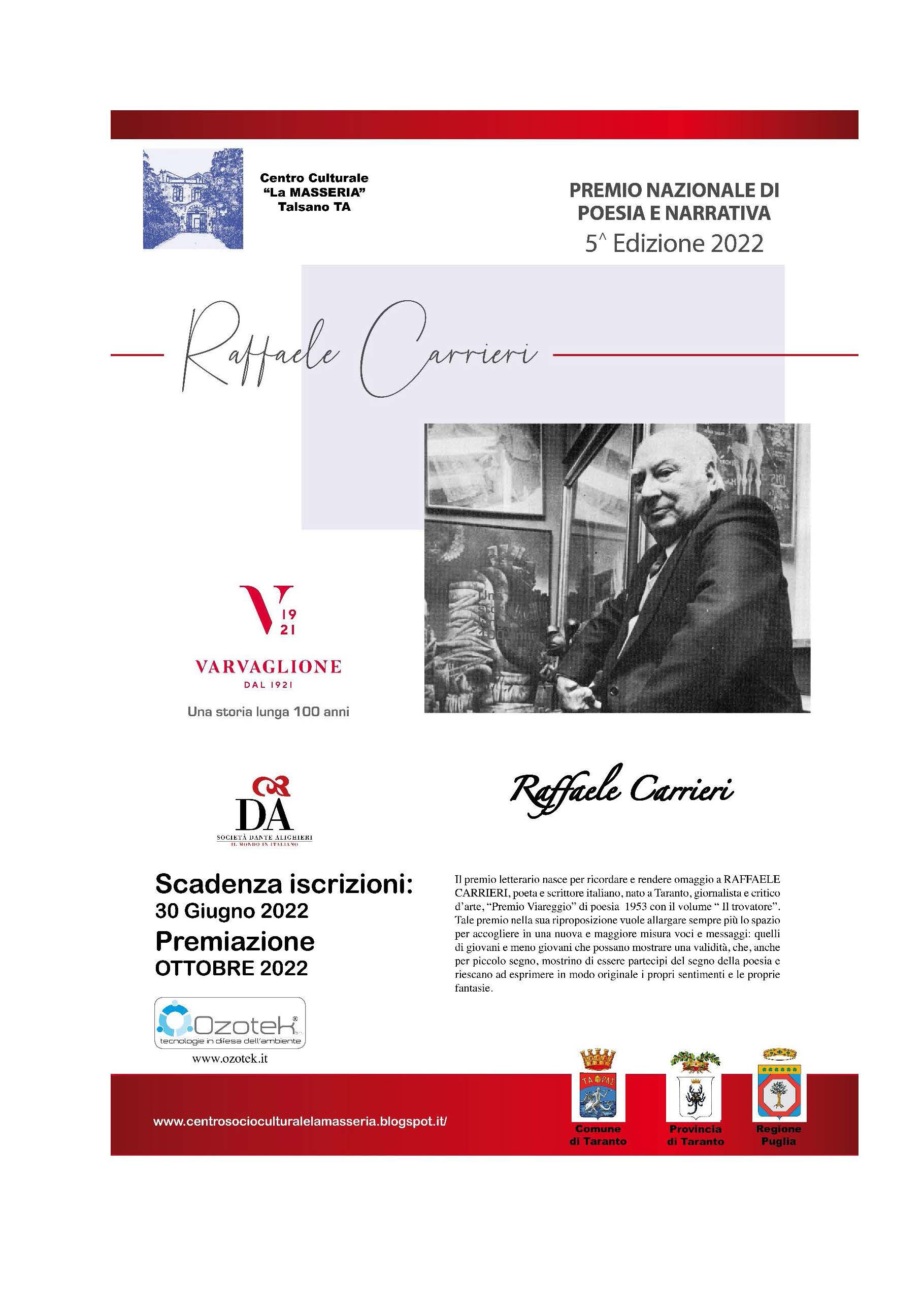 Premio Nazionale di Poesia e Narrativa “Raffaele Carrieri” V Edizione 2022