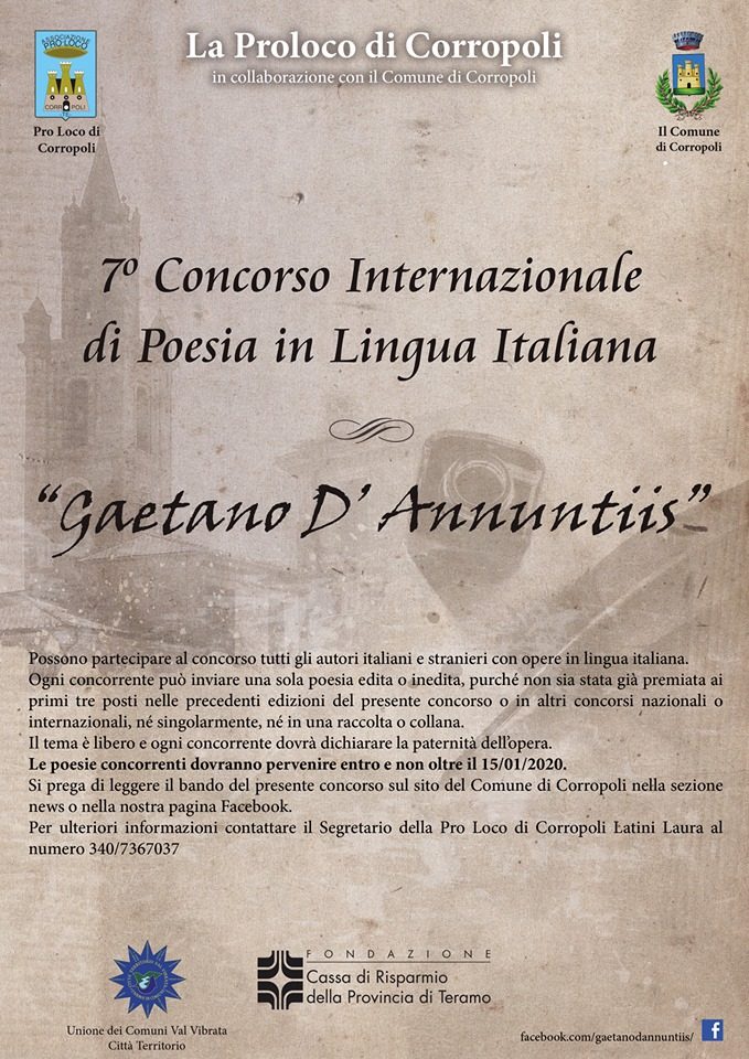 7° CONCORSO INTERNAZIONALE DI POESIA IN LINGUA ITALIANA “GAETANO D’ANNUNTIIS”