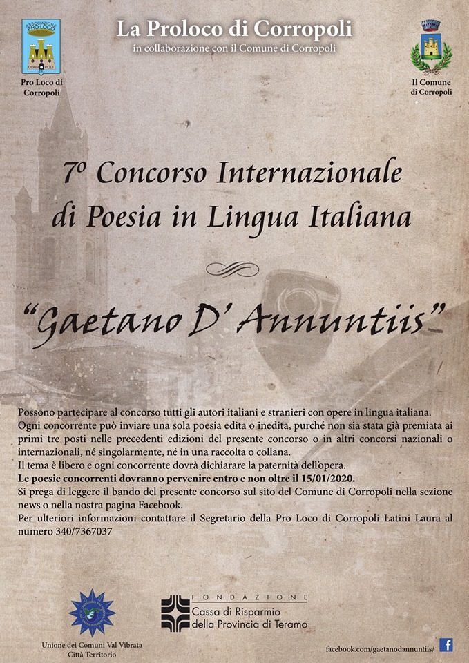 7 Concorso Internazionale Di Poesia In Lingua Italiana Gaetano D Annuntiis Concorsiletterari Net