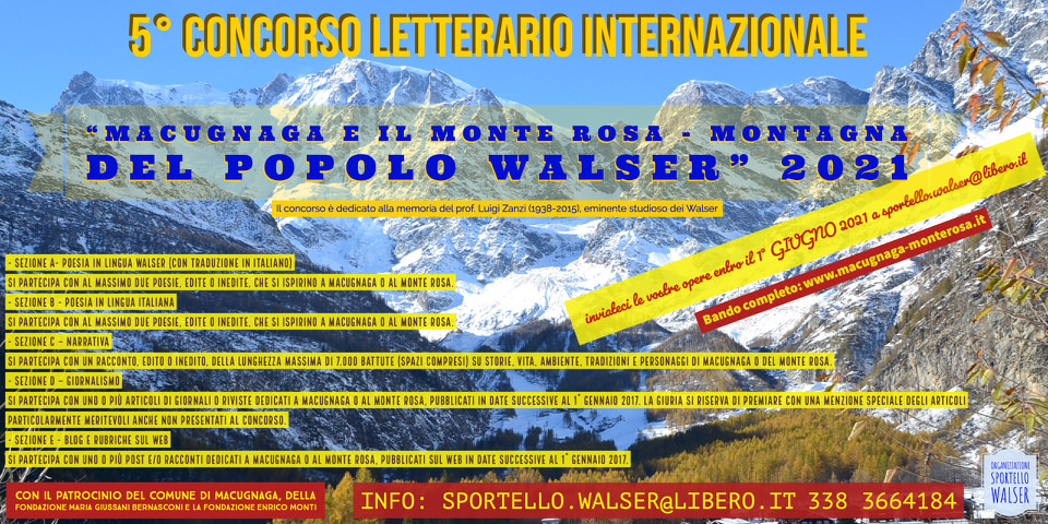 5° Concorso Letterario Internazionale “Macugnaga e il Monte Rosa – Montagna del Popolo Walser”, 2021