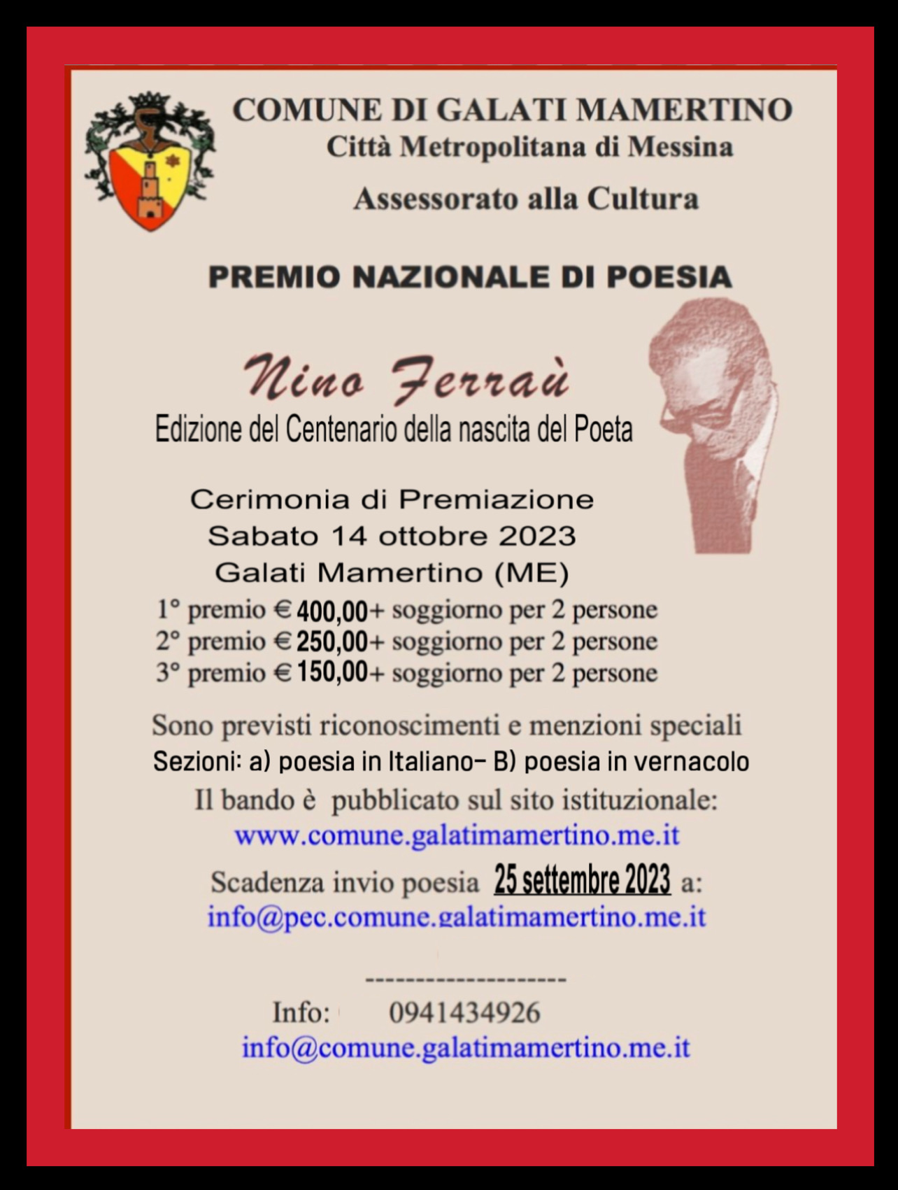Galati Mamertino – Presentata l’edizione del centenario del Premio di Poesia “Nino Ferraù”