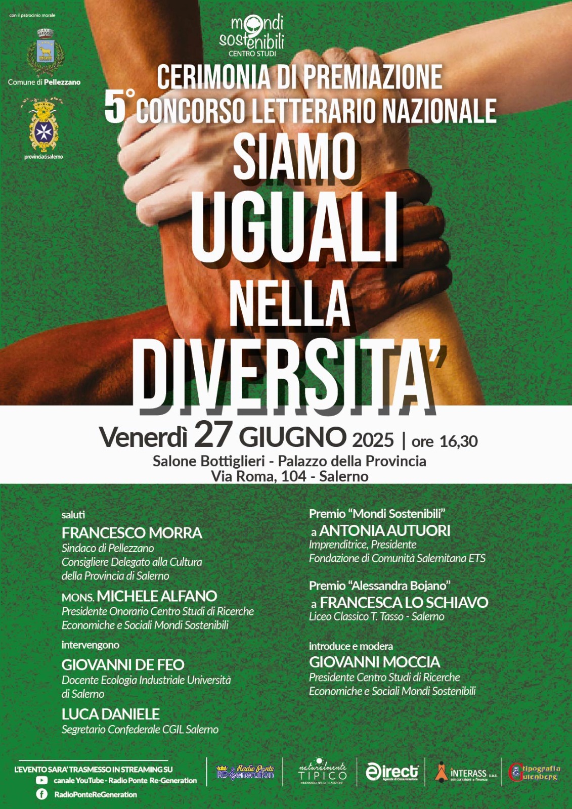 CERIMONIA DI PREMIAZIONE 5^ EDIZIONE CONCORSO LETTERARIO NAZIONALE "SIAMO UGUALINELLA DIVERSITA'"