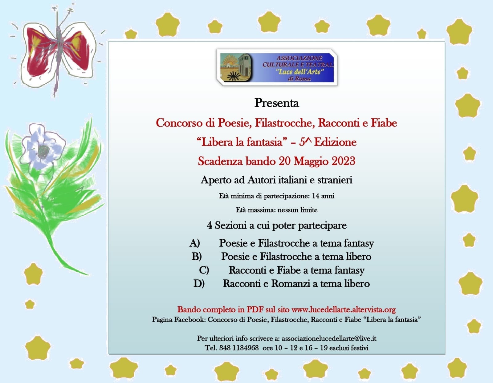 Al via il Concorso di Poesie, Filastrocche, Racconti e Fiabe "Libera la fantasia" 5^ Edizione! Tante novità per i vincitori! Scade il 20/05/2023