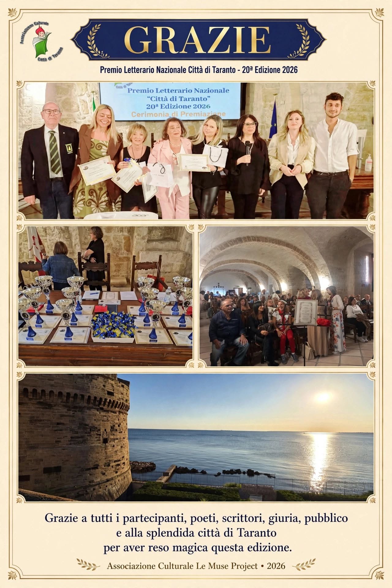 Comunicato post Cerimonia di Premiazione XX Ed. Premio Letterario Nazionale Città di Taranto