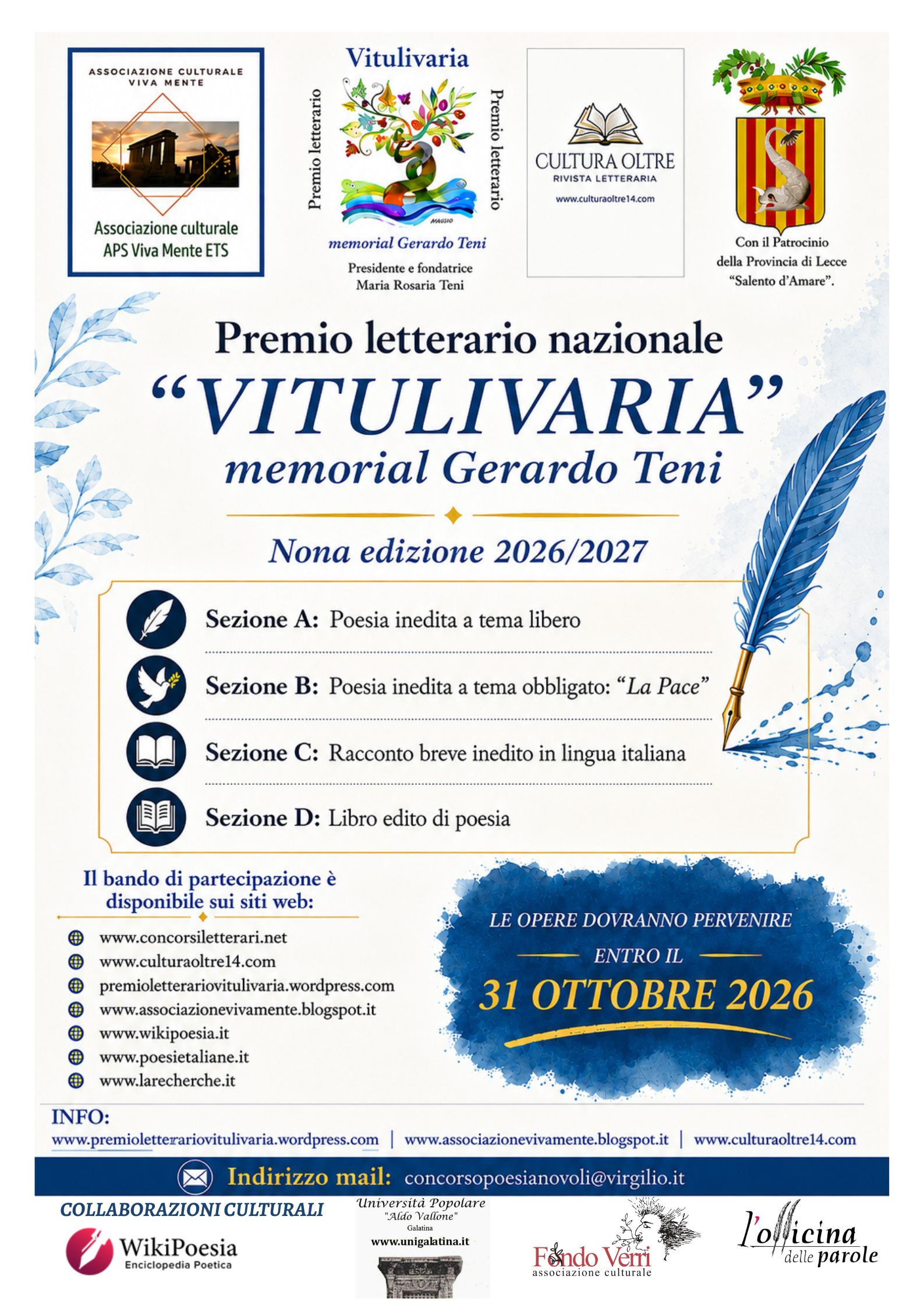 Presentazione della IX Edizione del Premio Letterario Nazionale “Vitulivaria” – Memorial Gerardo Teni e delle collaborazioni culturali – Le parole che costruiscono ponti