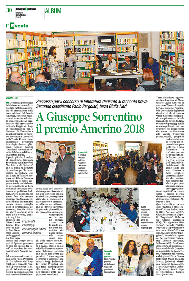 2018 – A Giuseppe Sorrentino il Premio Amerino