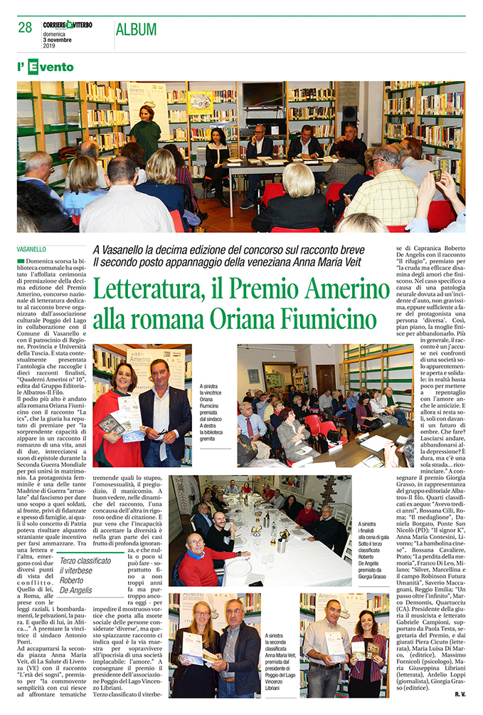 2019 – Letteratura, il Premio Amerino alla romana Oriana Fiumicino